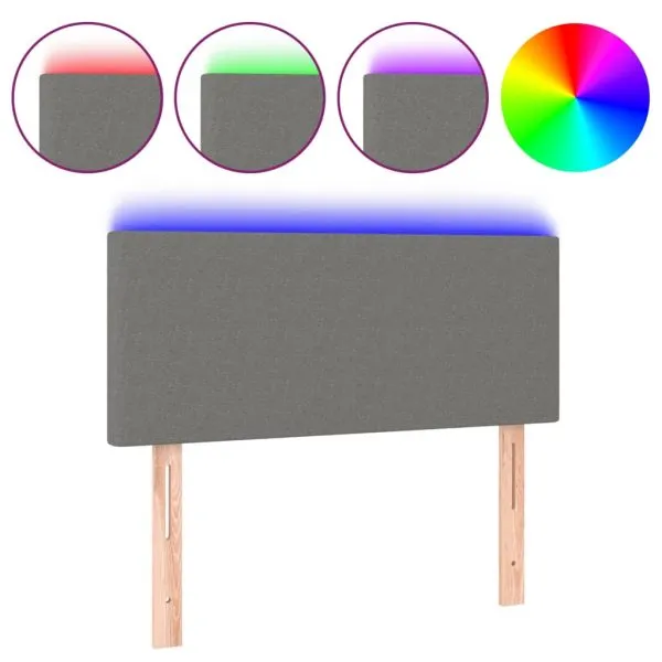 Tăblie de pat cu LED, gri închis, 90x5x78/88 cm, textil