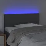 Tăblie de pat cu LED, gri închis, 90x5x78/88 cm, textil