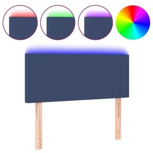 Tăblie de pat cu LED, albastru, 90x5x78/88 cm, textil