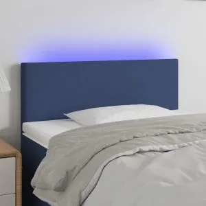 Tăblie de pat cu LED, albastru, 90x5x78/88 cm, textil