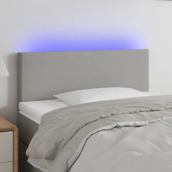 Tăblie de pat cu LED, gri deschis, 100x5x78/88 cm, textil