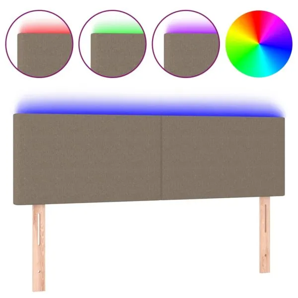 Tăblie de pat cu LED, gri taupe, 144x5x78/88 cm, textil