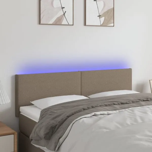 Tăblie de pat cu LED, gri taupe, 144x5x78/88 cm, textil