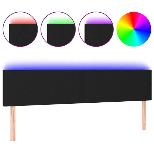 Tăblie de pat cu LED, negru, 180x5x78/88 cm, textil