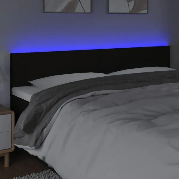 Tăblie de pat cu LED, negru, 180x5x78/88 cm, textil