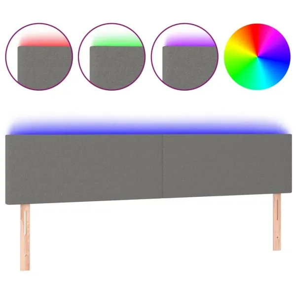 Tăblie de pat cu LED, gri închis, 200x5x78/88 cm, textil
