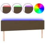 Tăblie de pat cu LED, maro închis, 200x5x78/88 cm, textil