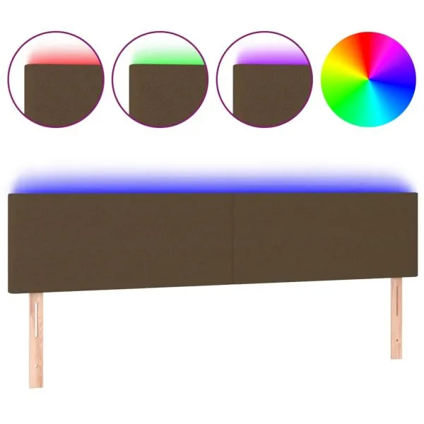 Tăblie de pat cu LED, maro închis, 200x5x78/88 cm, textil