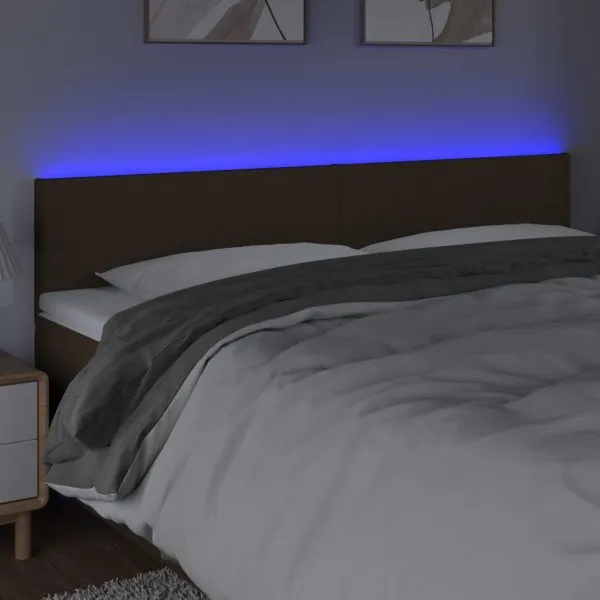 Tăblie de pat cu LED, maro închis, 200x5x78/88 cm, textil