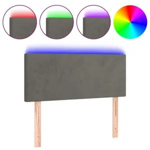 Tăblie de pat cu LED, gri închis, 90x5x78/88 cm, catifea