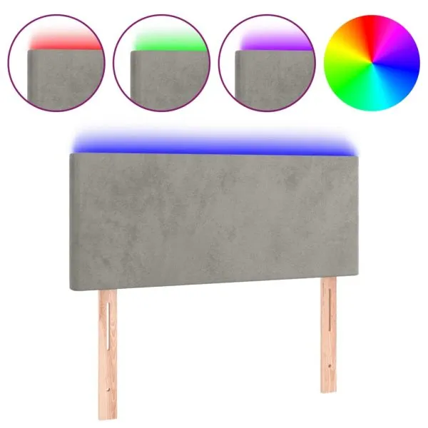 Tăblie de pat cu LED, gri deschis, 100x5x78/88 cm, catifea
