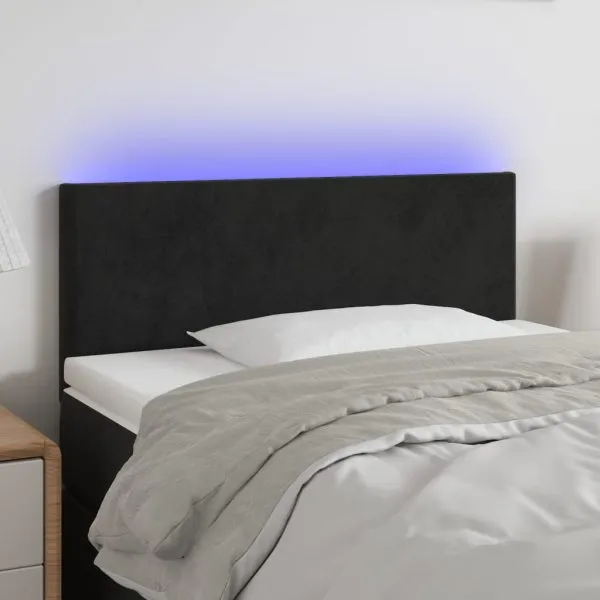 Tăblie de pat cu LED, negru, 100x5x78/88 cm, catifea