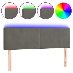 Tăblie de pat cu LED, gri închis, 144x5x78/88 cm, catifea