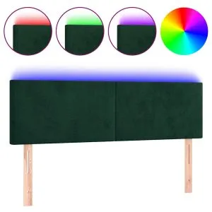 Tăblie de pat cu LED, verde închis, 144x5x78/88 cm, catifea