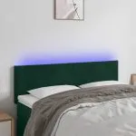 Tăblie de pat cu LED, verde închis, 144x5x78/88 cm, catifea