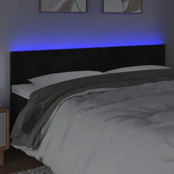 Tăblie de pat cu LED, negru, 160x5x78/88 cm, catifea