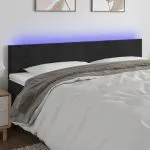 Tăblie de pat cu LED, negru, 160x5x78/88 cm, catifea