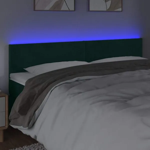 Tăblie de pat cu LED, verde închis, 180x5x78/88 cm, catifea