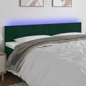 Tăblie de pat cu LED, verde închis, 180x5x78/88 cm, catifea
