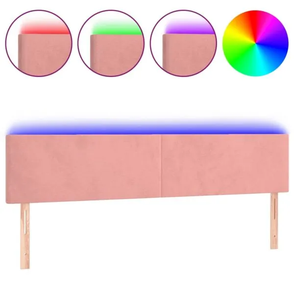 Tăblie de pat cu LED, roz, 180x5x78/88 cm, catifea