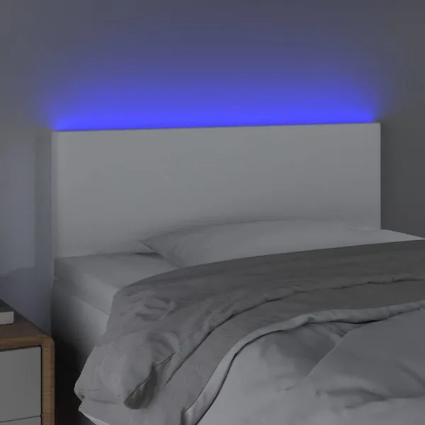 Tăblie de pat cu LED, alb, 80x5x78/88 cm, piele ecologică
