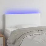 Tăblie de pat cu LED, alb, 80x5x78/88 cm, piele ecologică