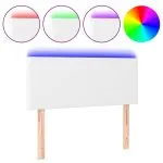 Tăblie de pat cu LED, alb, 90x5x78/88 cm, piele ecologică