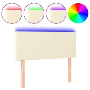Tăblie de pat cu LED, crem, 100x5x78/88 cm, piele ecologică