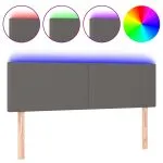 Tăblie de pat cu LED, gri, 144x5x78/88 cm, piele ecologică
