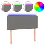 Tăblie de pat cu LED, gri închis, 80x5x78/88 cm, textil