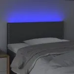 Tăblie de pat cu LED, gri închis, 80x5x78/88 cm, textil