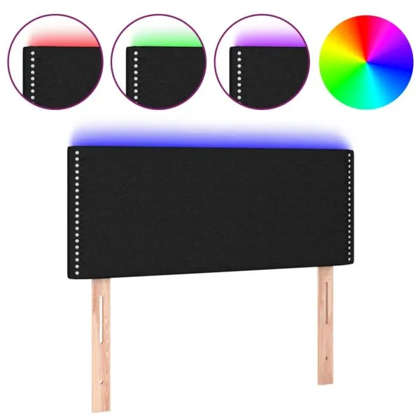 Tăblie de pat cu LED, negru, 100x5x78/88 cm, textil