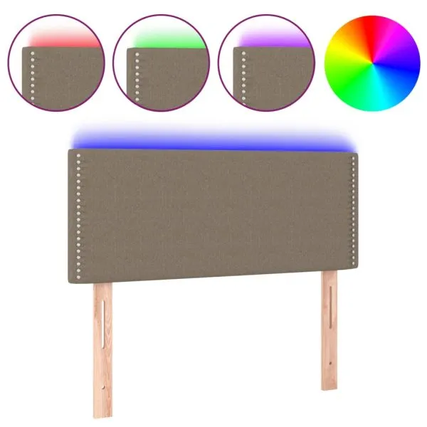 Tăblie de pat cu LED, gri taupe, 100x5x78/88 cm, textil