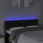 Tăblie de pat cu LED, negru, 144x5x78/88 cm, textil