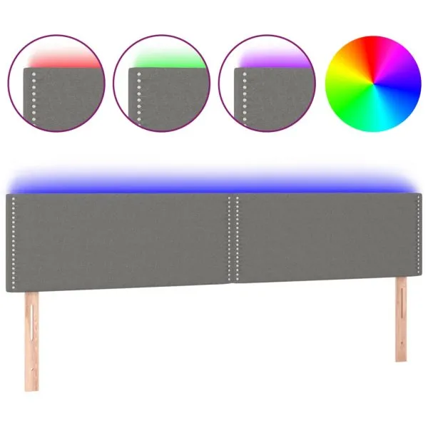 Tăblie de pat cu LED, gri închis, 160x5x78/88 cm, textil
