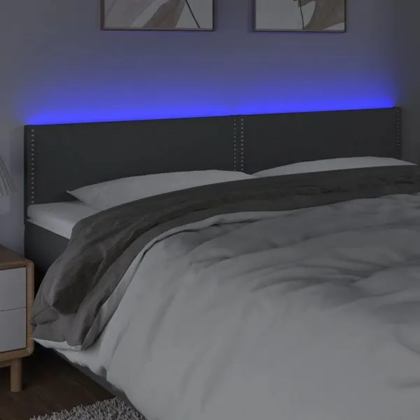 Tăblie de pat cu LED, gri închis, 160x5x78/88 cm, textil