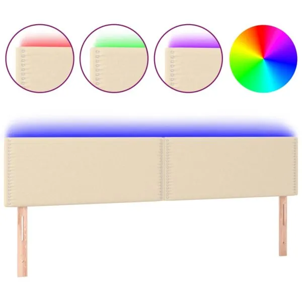Tăblie de pat cu LED, crem, 180x5x78/88 cm, textil