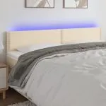 Tăblie de pat cu LED, crem, 180x5x78/88 cm, textil