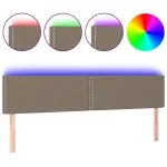 Tăblie de pat cu LED, gri taupe, 200x5x78/88 cm, textil