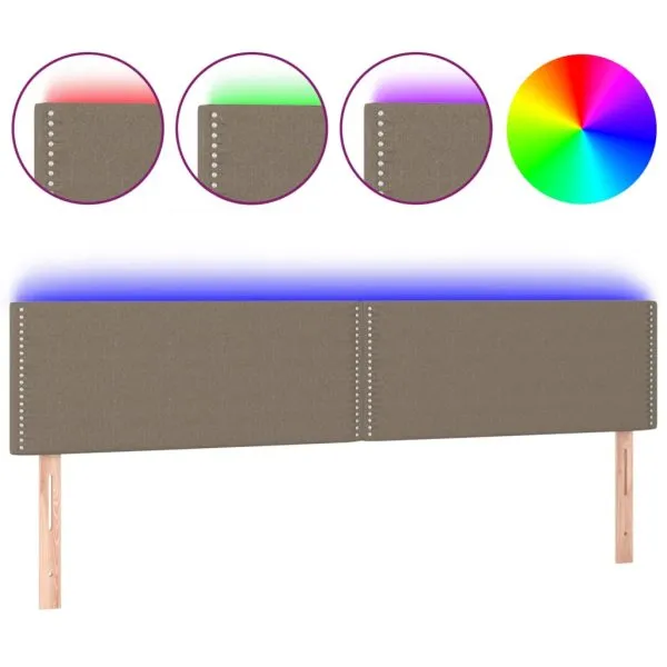 Tăblie de pat cu LED, gri taupe, 200x5x78/88 cm, textil
