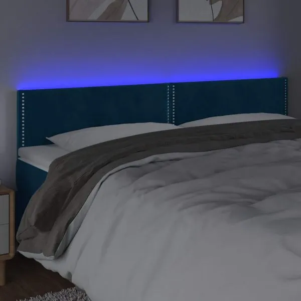 Tăblie de pat cu LED, albastru închis, 200x5x78/88 cm, catifea