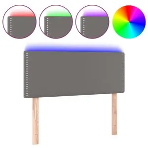 Tăblie de pat cu LED, gri, 90x5x78/88 cm, piele ecologică
