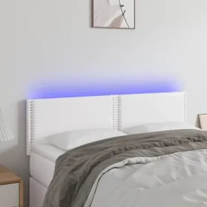 Tăblie de pat cu LED, alb, 144x5x78/88 cm, piele ecologică