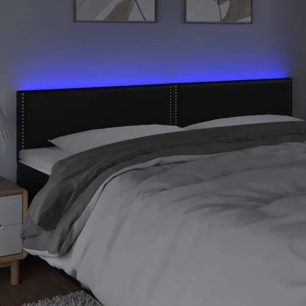 Tăblie de pat cu LED, negru, 200x5x78/88 cm, piele ecologică