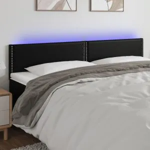 Tăblie de pat cu LED, negru, 200x5x78/88 cm, piele ecologică