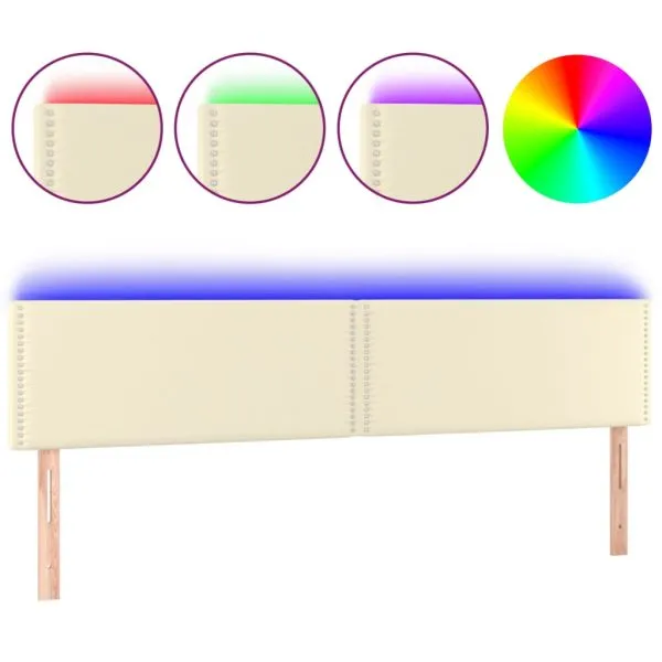 Tăblie de pat cu LED, crem, 200x5x78/88 cm, piele ecologică