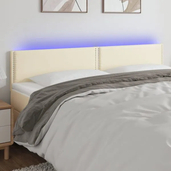 Tăblie de pat cu LED, crem, 200x5x78/88 cm, piele ecologică