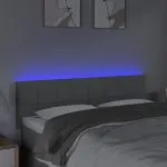 Tăblie de pat cu LED, gri deschis, 144x5x78/88 cm, textil