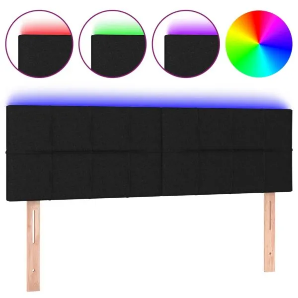 Tăblie de pat cu LED, negru, 144x5x78/88 cm, textil