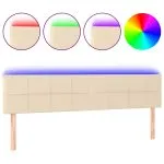 Tăblie de pat cu LED, crem, 180x5x78/88 cm, textil